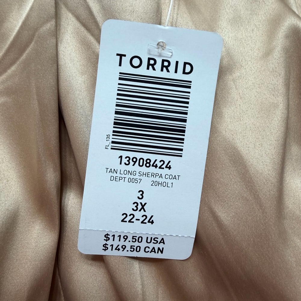 NWT Torrid Tan Long Sherpa Coat - Torrid Size 3 (22-24 or 3X) - Picture 14 of 16